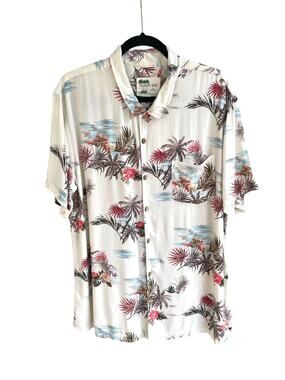 Hawaiian Shirt Button Up XL Tropical Palm Floral Camp Short Sleeve Kahuna Bay
